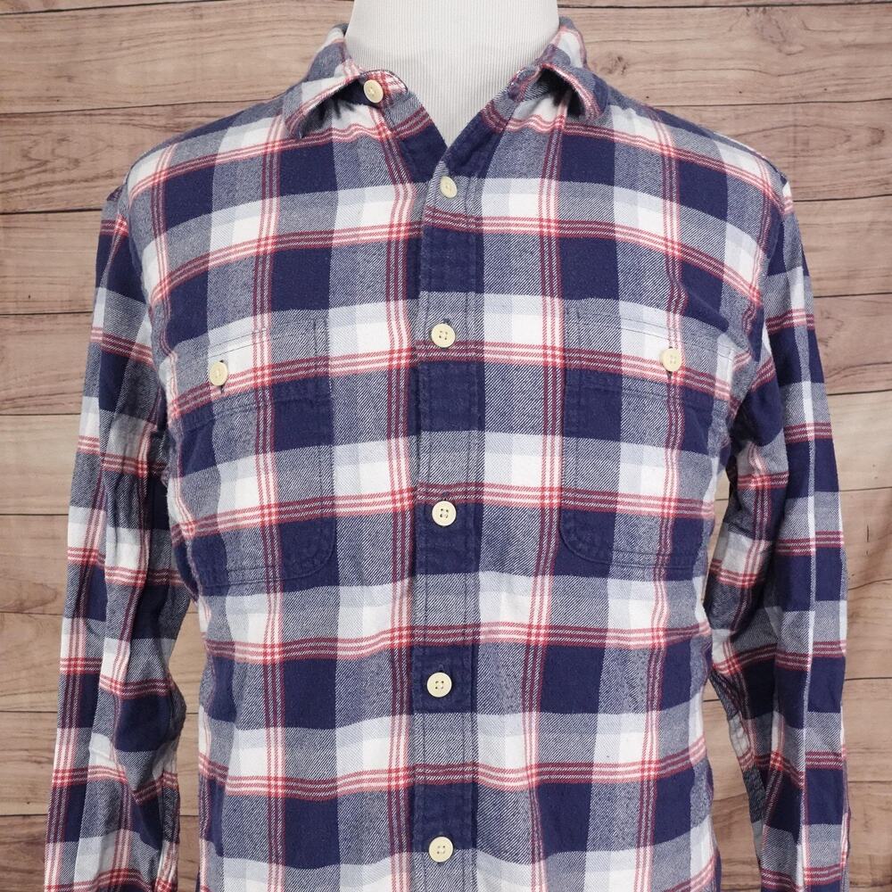 J.Crew Shirt Mens XL Blue Red Plaid Flannel Long Sleeve Button Down Casual‎